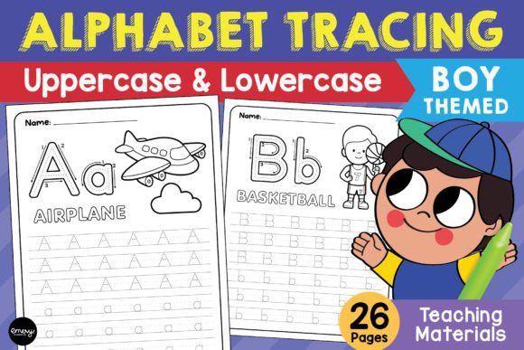 Alphabet Tracing Worksheets: A Boy Theme Design Asset