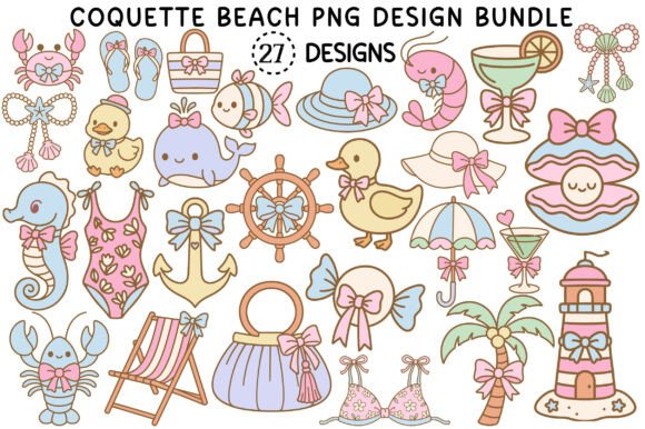 Coquette Beach PNG Design Bundle: Essential Coastal Graphics