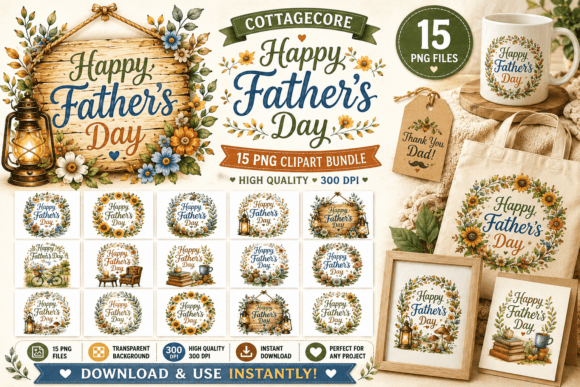 Cottagecore Happy Father’s Day PNG: Rustic Design for Meaningful Projects