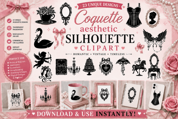 Elegant Coquette Silhouette Clipart for Timeless Designs