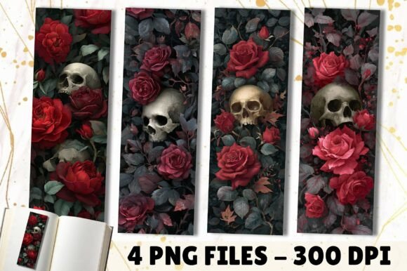 Gothic Elegance: The Red Rose Dark Moody Skull Bookmark Design