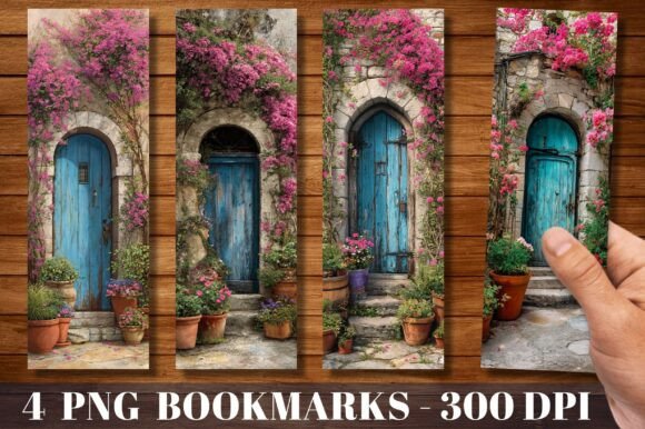 Rustic Blue Mediterranean Door Bookmark: A Designer's Asset