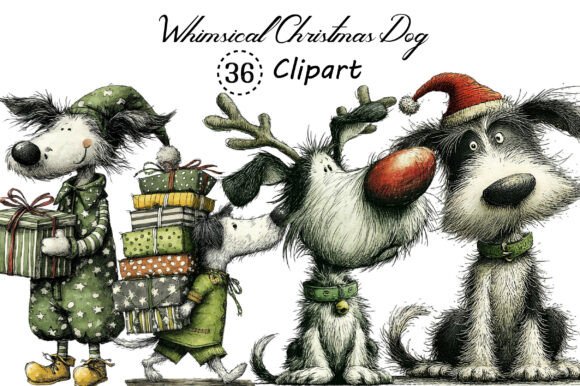 Whimsical Christmas Dogs Clipart: Festive Design Assets
