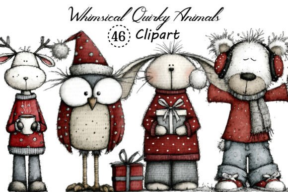Whimsical Quirky Animals Clipart Bundle for Modern Design